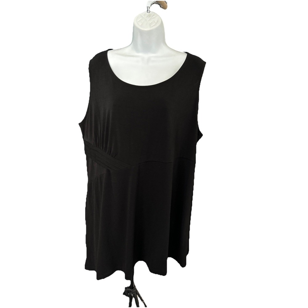 Women's 1X Sleeveless‎ Black Shell Top Scoop Neck Pleat Business Casual